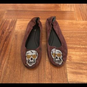 Vero Cuoio Burgundy Suede Studded Flats Size 36